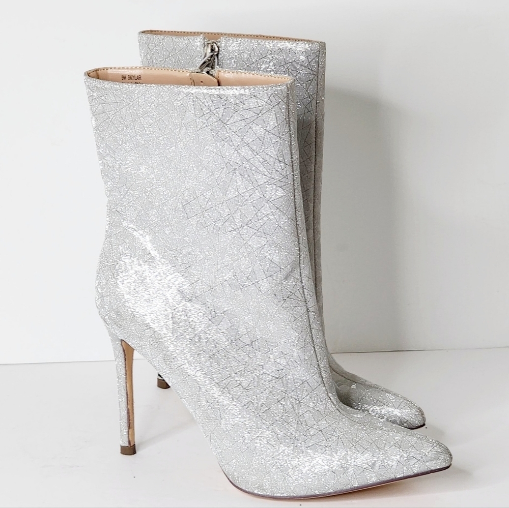 Elditas Women's Skylar Silver Shimmering Stiletto Heels Ankle Bootie Size 8 - Picture 5 of 11
